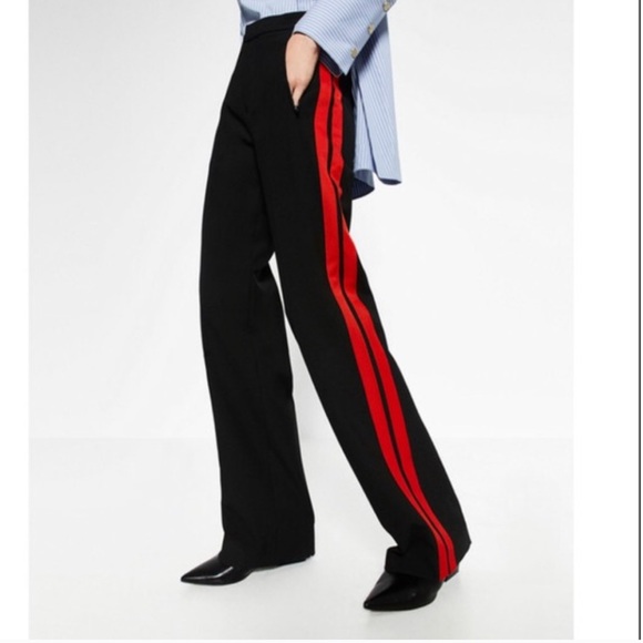 Zara Pants & Jumpsuits Zara Side Stripe Pants Xs Black Red Slightly